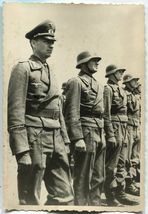 German WWII Photo Lined Up Elite Troops Soldiers in Helmets 02942 - £11.85 GBP