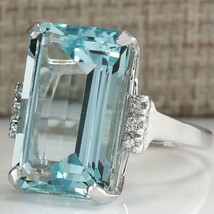 Natural Aquamarine Ring Wedding &amp; Engagement Rings 925 Sterling Silver Ring  - £96.49 GBP