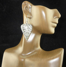 Hammered Heart Dangle Drop Earrings Silver - £9.06 GBP