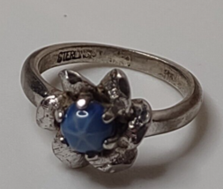 Vintage Sterling Silver Ring With Blue Stone Size 5 - $25.00