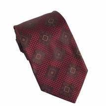 Ermenegildo Zegna Men&#39;s Silk Neck Tie Red Maroon Geometric Print Made In... - $32.47