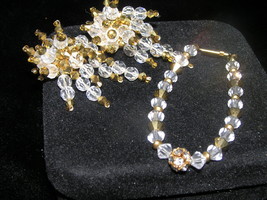 Vintage Wedding Perfect Clear &amp; Gold Faceted Bead Cluster with Dangles Clip Ear - £14.55 GBP