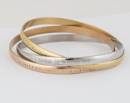 Personalized interlocked triple bracelet bangle, steel custom message gift - £24.93 GBP
