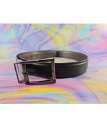 Black Bonded Leather Men&#39;s Size 34 Belt, Dark Silver Tone Buckle - $12.95 CAD