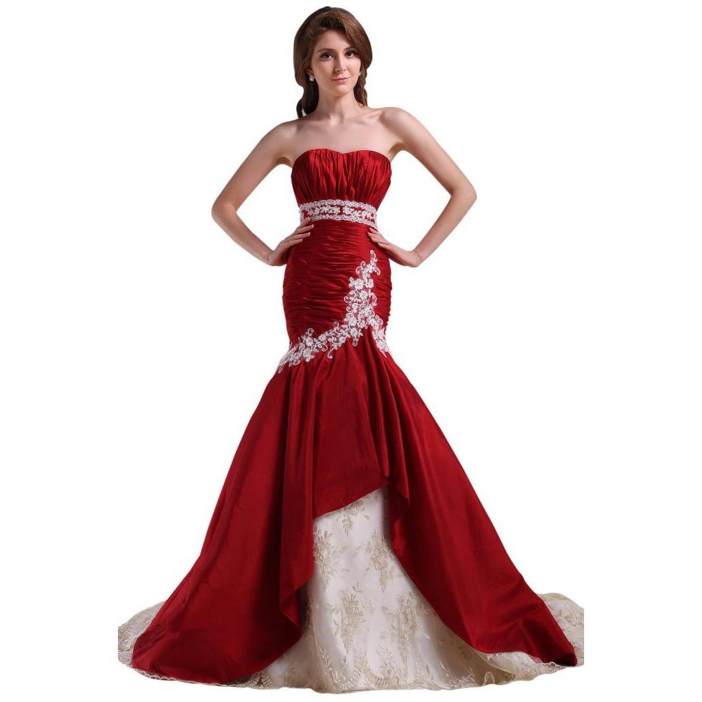 Kivary Sweetheart Mermaid Lace Trumpet Wine Red Long Bridal Wedding Dresses US 1