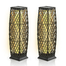 2 Pieces Solar-Powered Diamond Wicker Floor Lamps with Auto LED Light-Brown - Co - £92.61 GBP