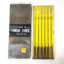 Vintage MCM Fondue Forks Set Danish Modern Wood Handle Stainless Steel with Box - £15.81 GBP