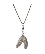 Vintage Art Deco Silver Tone Two Feather Pendant Drop Dangle Indian Neck... - €17,08 EUR