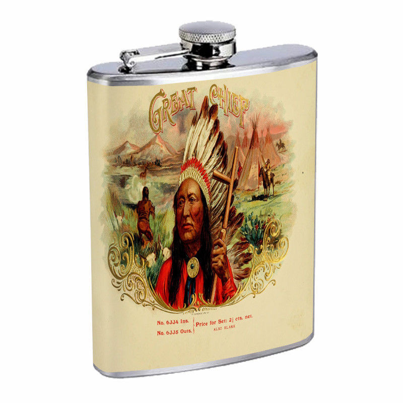 Primary image for Vintage Cigar Box Poster D2 Flask 8oz Stainless Steel Hip Drinking Whiskey