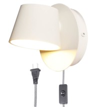 Modern Wall Lamp With Plug In Cord Switch Round Rotatable White Wall Sco... - £43.11 GBP