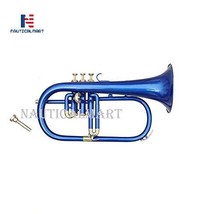 NauticalMart Bb Flat 3 Valve Blue Flugel Horn + Free Hard Case + Mouthipice - £156.59 GBP