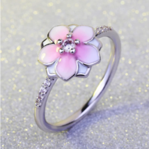 High Quality 925 Sterling Silver Plated Pink Daisy Pandora Style Ring - £9.58 GBP