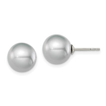 Silver Rhodium Plated 9-10mm Grey Round Freshwater Cultured Pearl Post Stud Earr - $91.33