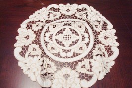 Floral doily, cream, cream silk embroidered, round 14&quot;,  NEW [d8] - $19.80