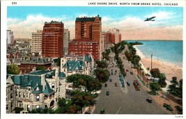 Vtg Postcard Lake Shore Drive, North from Drake Hotel, Chicago IL., Michigan Ave - £5.80 GBP
