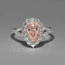 Pink 2.60Ct Pear Cut Diamond Halo Engagement Ring Solid 14K White Gold Size 7.5 - £204.30 GBP