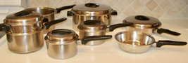 Vintage 13 Pc. SET-FLINT Ware Stainless Steel Radiant Heat Core Pots &amp; Pans+Lids - £102.40 GBP