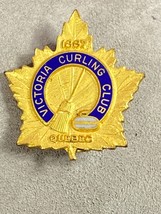 Victoria Curling Club Curlers Quebec Enamel Medal Pin Leaf 1950s - £5.92 GBP