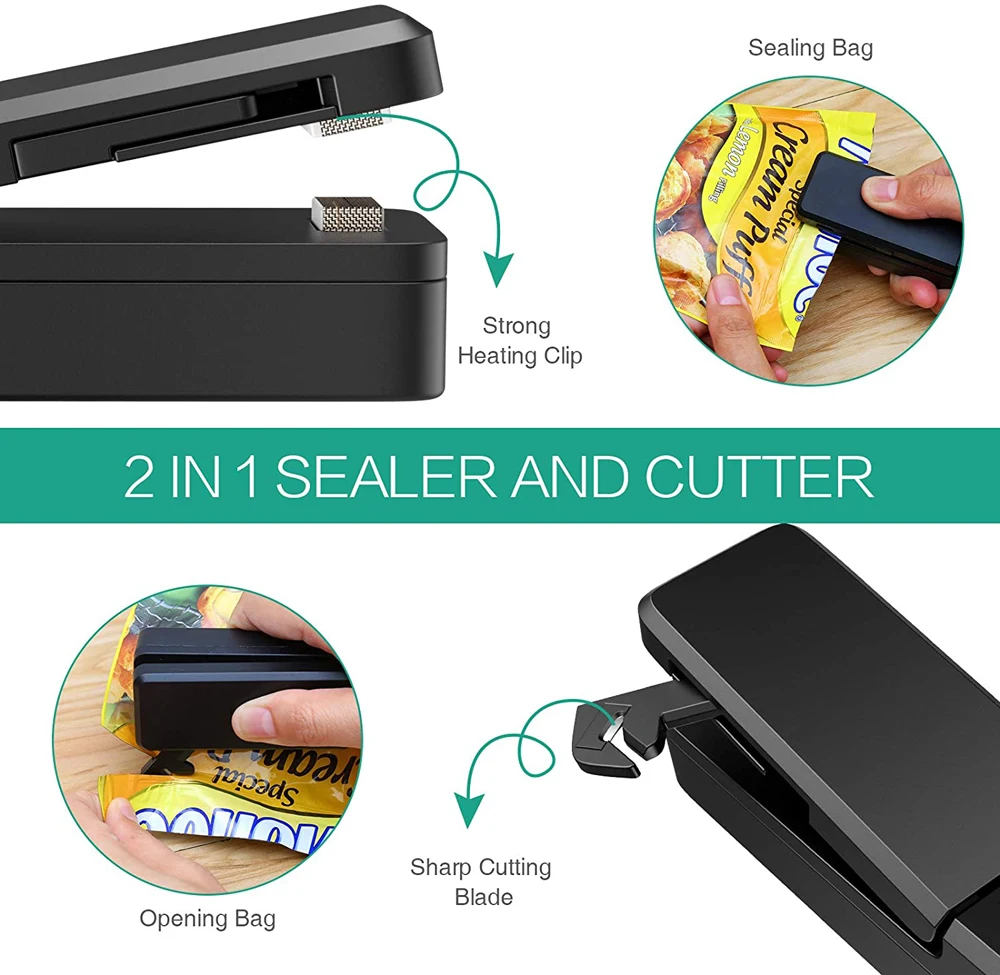 House Home 2 IN 1 USB Chargable Mini Bag Sealer Heat Sealers With Cutter A Recha - £19.98 GBP