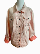 ROZ &amp; ALI Women’s Trucker Jacket XL Peach Orange Button Up 4 Pocket Roll Sleeves - £18.93 GBP