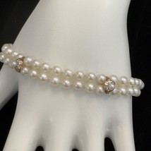 Vintage 2-Strand Cultured Pearl Bracelet 3 Spacer Pearl Stations Signed 9-8-84 - £15.17 GBP