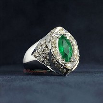 Natural Emerald Wedding Ring Solid 925 Silver May Birthstone Christmas Gift Him - £149.00 GBP