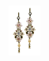 Elegant Pink Floral Drop Earrings w/ Swarovski Crystals for Women 6.5cm/... - $149.38