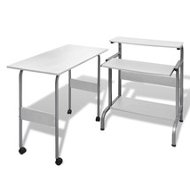2 Piece Computer Desk with Pull-out Keyboard Tray White - £61.91 GBP