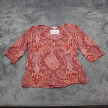 Banana Republic Shirt Womens S Pink Paisley Quarter Sleeve Side Slit Sheer Top - £18.24 GBP