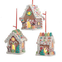 Kurt Adler Set Of 3 Claydough B/O Led Gingerbread Candy House Ornaments D4043 - £28.18 GBP