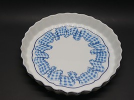 L Lourioux Le Faune Porcelain Pie Dish Fluted Sides Blue Plaid Made in France - £31.33 GBP