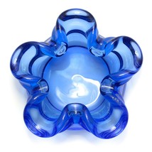 Vintage Hand Blow Art Glass Riffle Edge Blue Bowl  - $19.77