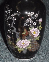 Vintage Japanese  Black Peacock and Floral Gold Rimmed Porcelain Vase MA... - £11.52 GBP