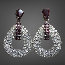 vintage pierced earrings rhinestone dangle tear drop  - £36.19 GBP