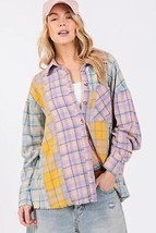 SAGE + FIG Button Up Raw Hem Plaid Flannel Shirt - £47.05 GBP