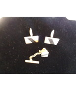 Gold-Toned Rectangular with Feather Design Vintage Cufflinks &amp;Tie Tack (... - $28.99