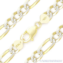 10mm Figaro Pave Link .925 Sterling Silver 14k Yellow Gold-Plated Chain Bracelet - £70.60 GBP+