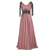 Vintage Sheer Long Sleeves V Neck Beaded Formal Prom Evening Dresses Skin Pink U - £100.66 GBP