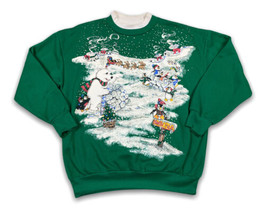 Vintage Christmas Snow Sleigh Sweatshirt Nutcracker Puffy Graphics Womens XL USA - £15.56 GBP