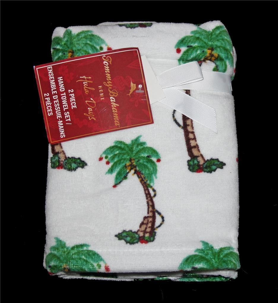 2 Tommy Bahama Allover Christmas Palm Trees with Ornaments Velour Hand Towels - $28.99