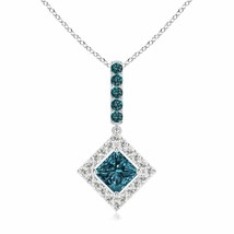 Authenticity Guarantee 
ANGARA Floating Halo Princess-Cut Blue Diamond Pendan... - £1,311.19 GBP
