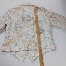 Women's Cream/Tan Floral Embroidered 4-Button Blazer Jacket Measured Chest 38" image 3