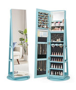 360?° Rotating Mirrored Jewelry Cabinet Armoire 3 Color LED Modes Lockab... - $369.26 CAD