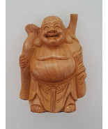Buddhist Happy Laughing Buddha Wooden Statue 5&quot; - $1,673.81 MXN