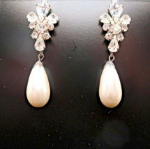Vintage Drop Dangle Earrings Faux Pearl Rhinestone - £13.21 GBP