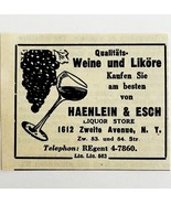 1945 WW2 German-USA Liquor Store Advertisement Haenlein &amp; Esch NYC C94B - $383.93 MXN