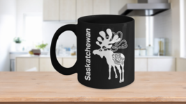 Moose Mug Saskatchewan Black Coffee Cup Gift Canadian Explorer Nordic Folk Art - £17.38 GBP+