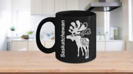 Moose Mug Saskatchewan Black Coffee Cup Gift Canadian Explorer Nordic Folk Art  - £16.68 GBP+