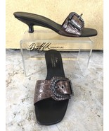 Donald Pliner Expreso Pewter Metallic Gator Leather Sandal Slide Shoe Bu... - $95.67 CAD