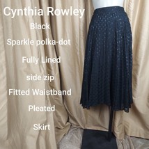 Cynthia Rowley Black Sparkle Polka-dot Pleated Side Zip Skirt Size 6 - £17.58 GBP